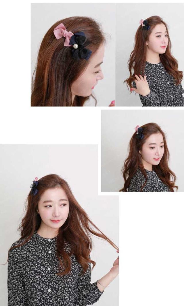 グログランリボンとシフォンリボンのバレッタ