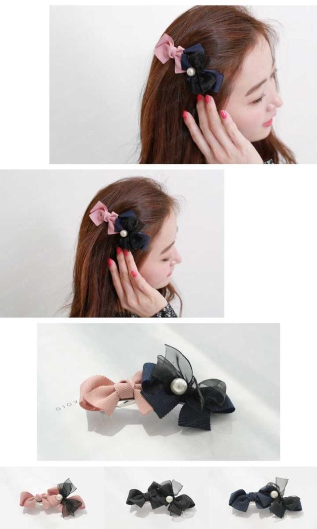 グログランリボンとシフォンリボンのバレッタ