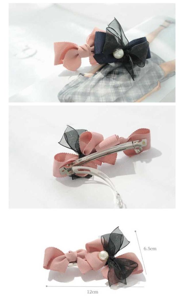 グログランリボンとシフォンリボンのバレッタ