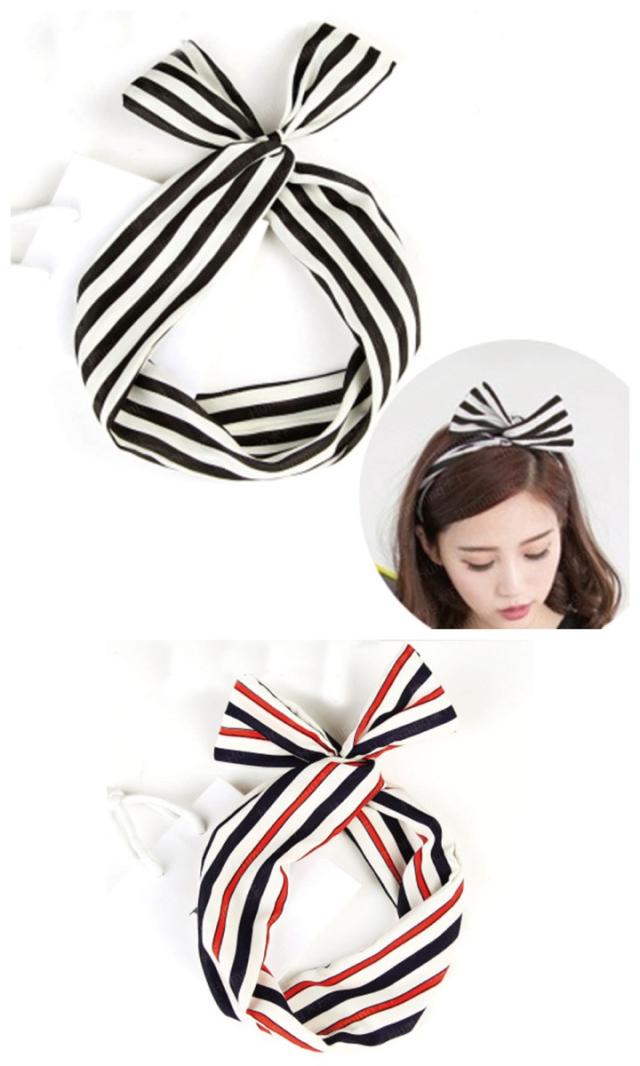 ストライプシフォン ワイヤー カチューシャ 