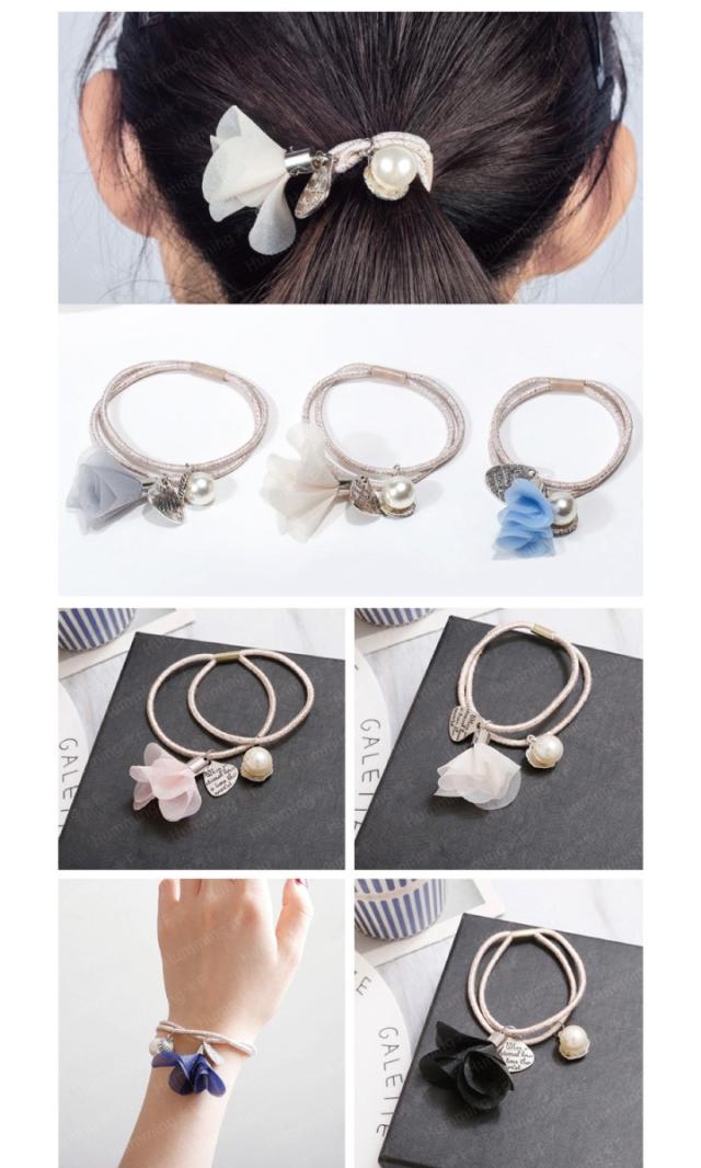 シフォンフラワータッセルのチャーム付きヘアゴム