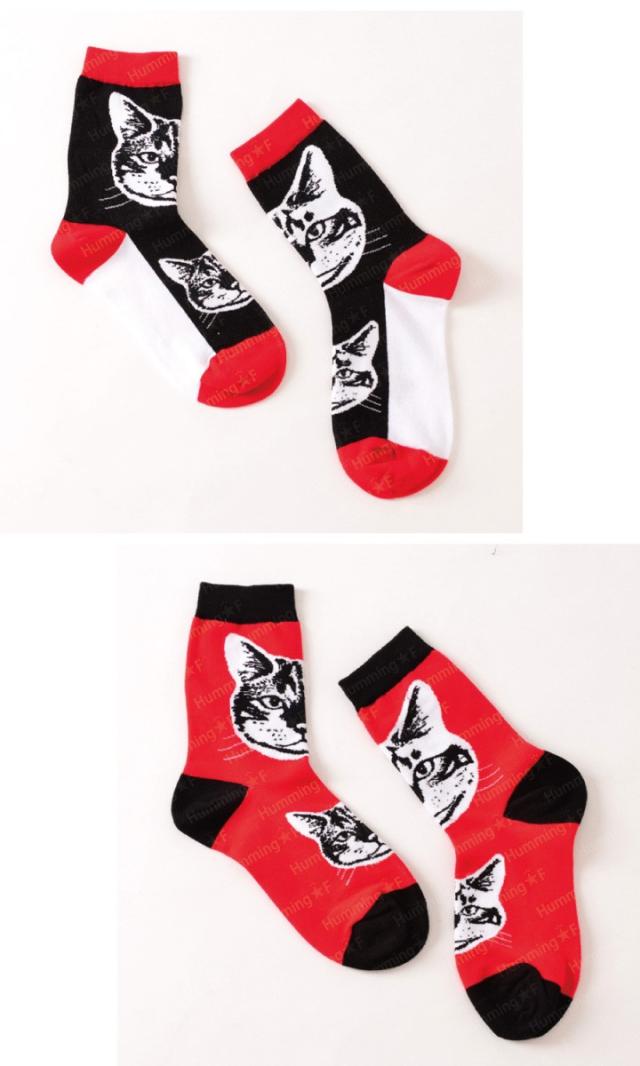 リアルな猫フェイスショートソックス