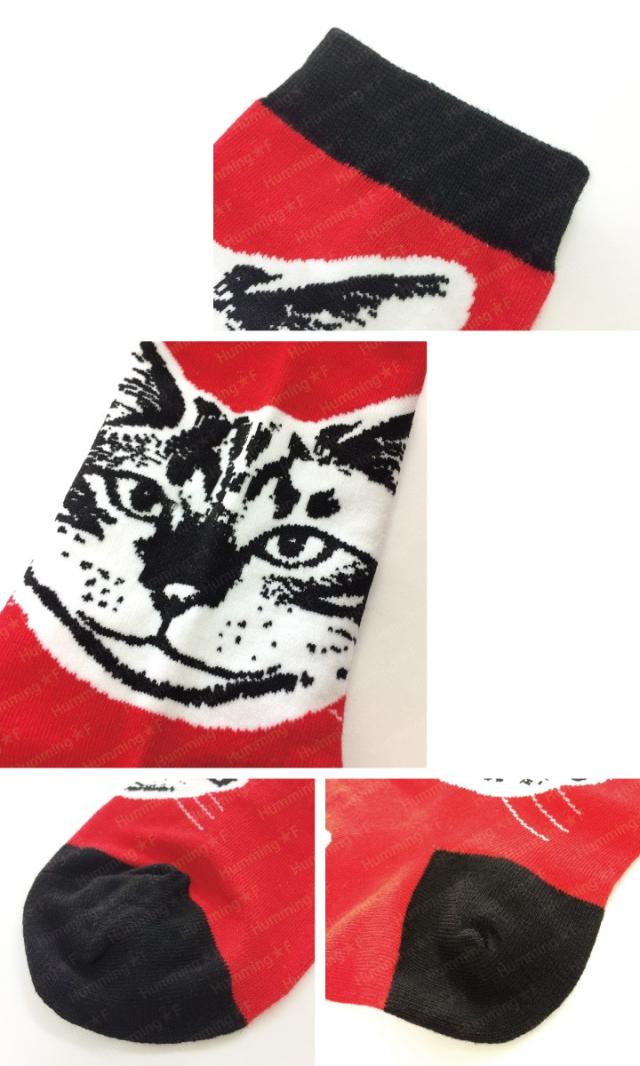 リアルな猫フェイスショートソックス