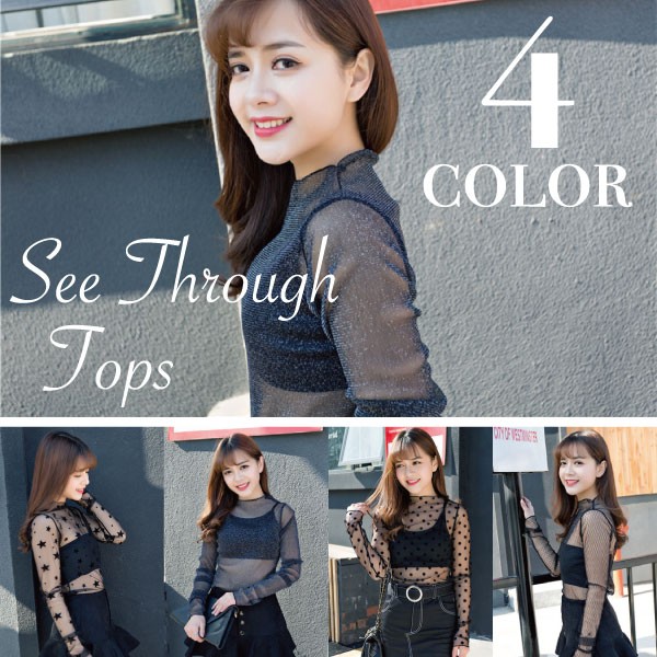 フロッキー模様シースルートップス