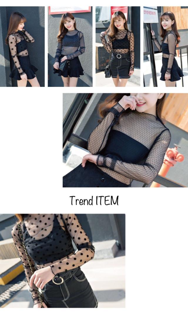 フロッキー模様シースルートップス