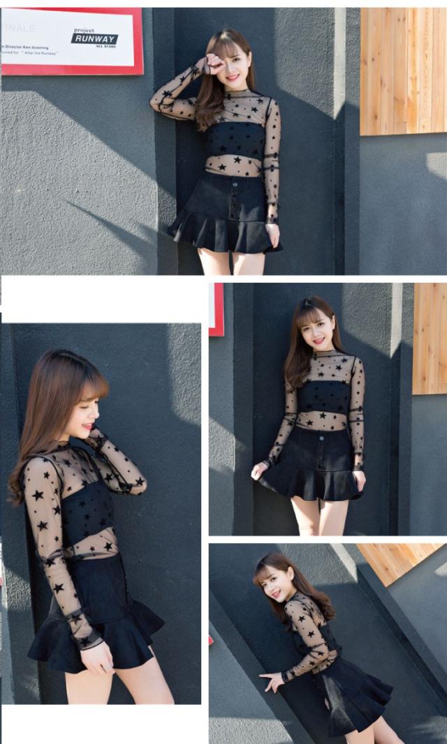 フロッキー模様シースルートップス