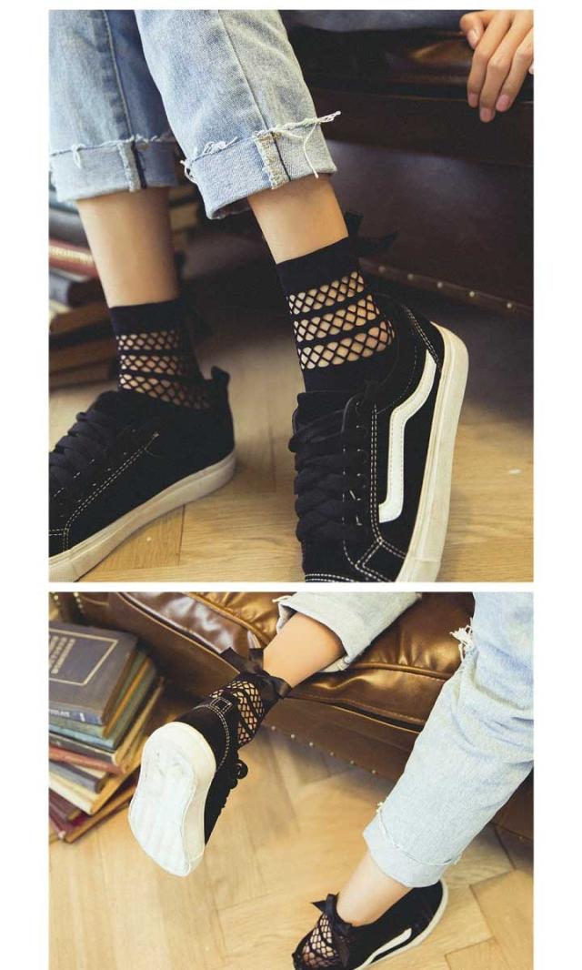 リボン付きショート丈網タイツ