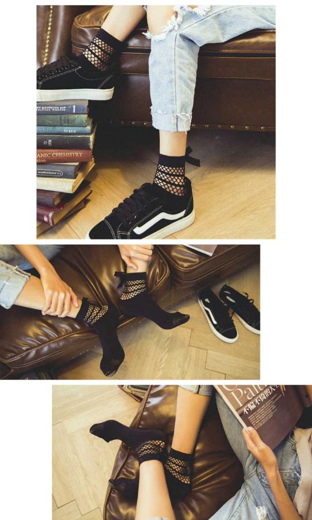 リボン付きショート丈網タイツ