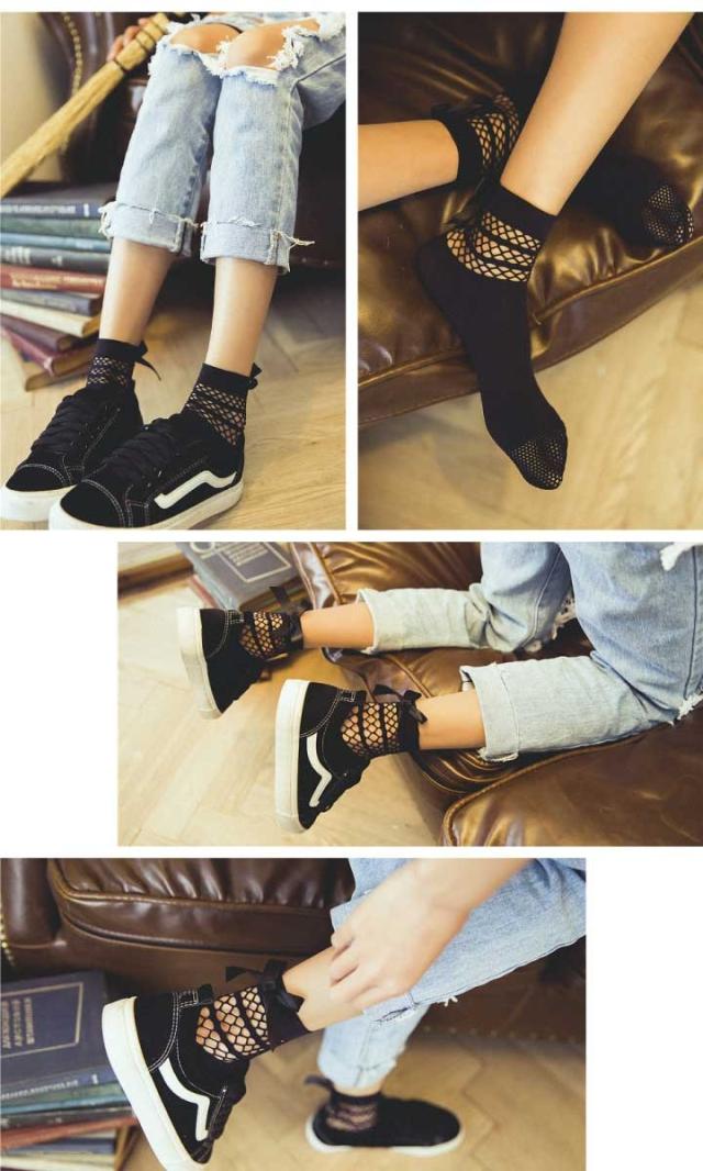 リボン付きショート丈網タイツ