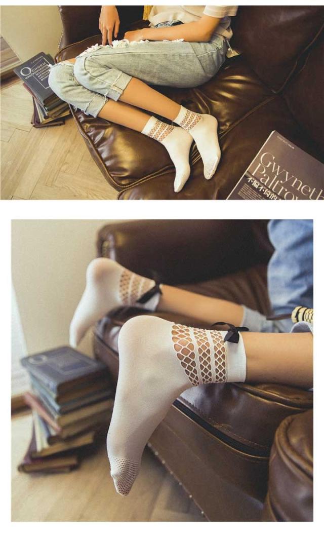 リボン付きショート丈網タイツ