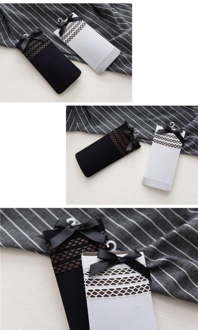 リボン付きショート丈網タイツ