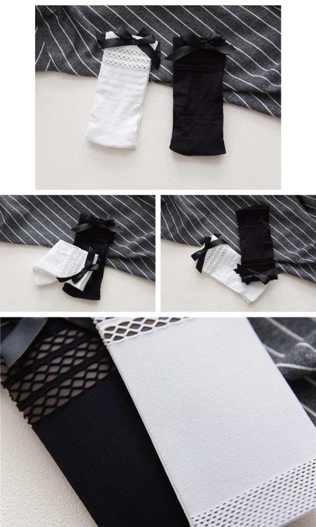 リボン付きショート丈網タイツ