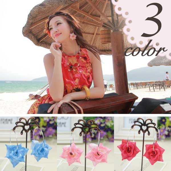 鮮やかローズのフープピアス 