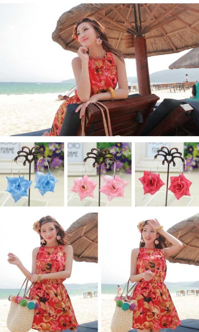 鮮やかローズのフープピアス 