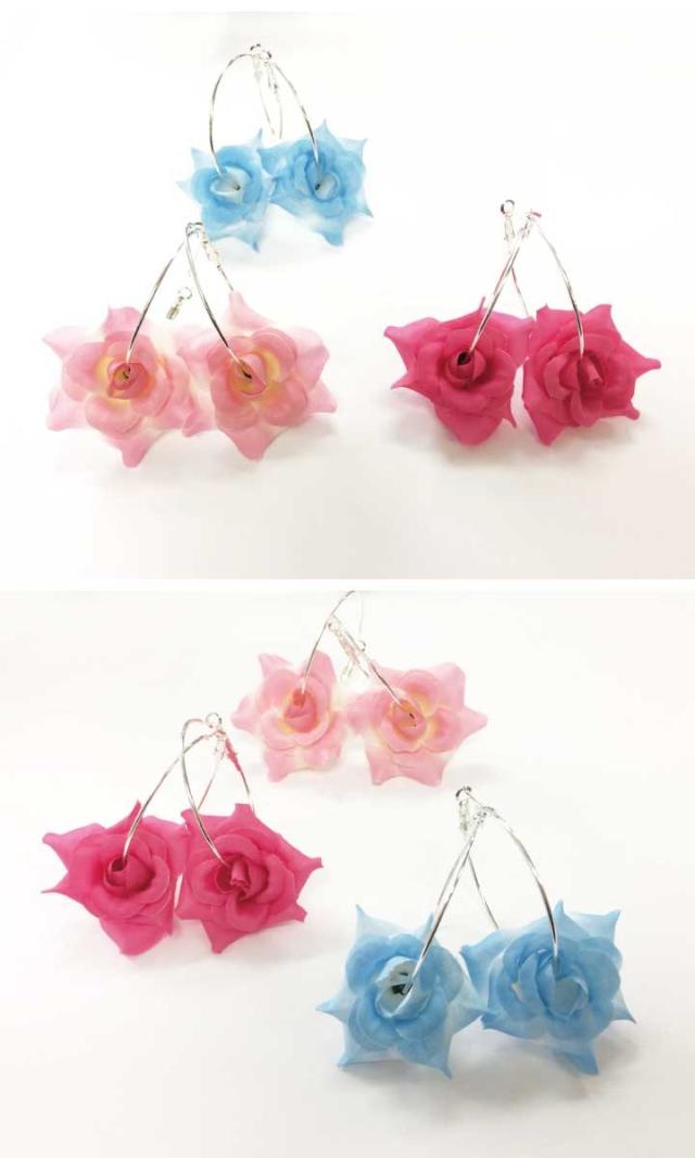 鮮やかローズのフープピアス 