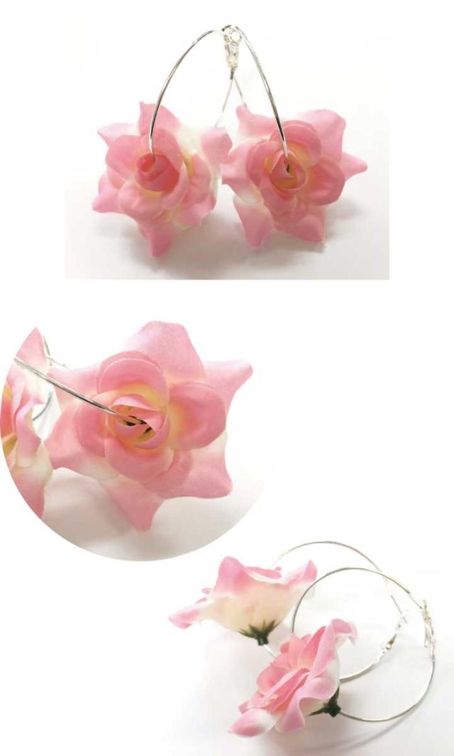 鮮やかローズのフープピアス 