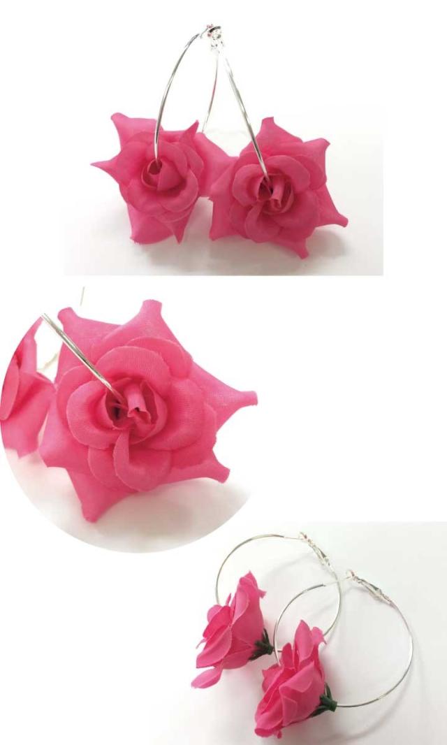 鮮やかローズのフープピアス 
