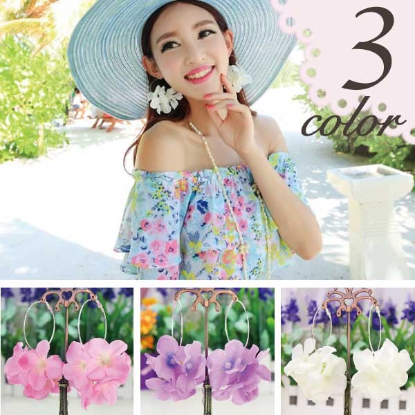 夏フェスの必須アイテム！造花小花付きフープピアス 