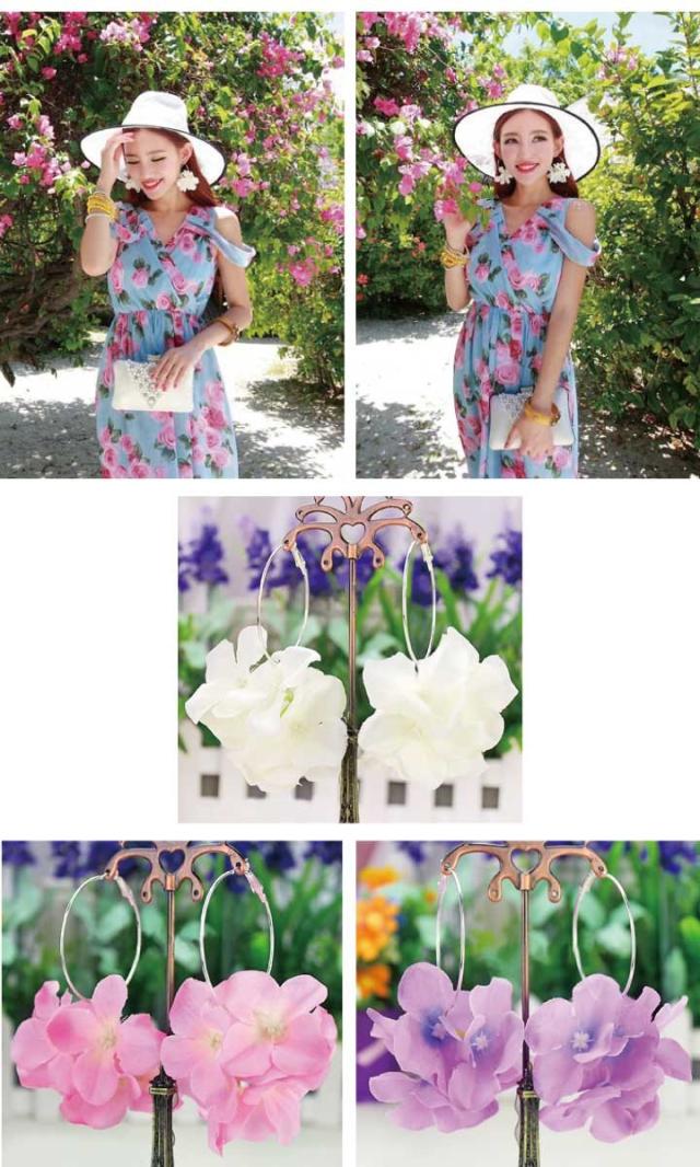 夏フェスの必須アイテム！造花小花付きフープピアス 