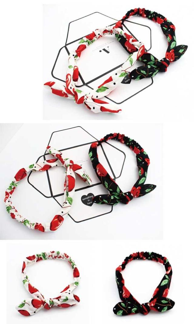 さくらんぼ&ドットのうさ耳ヘアバンド