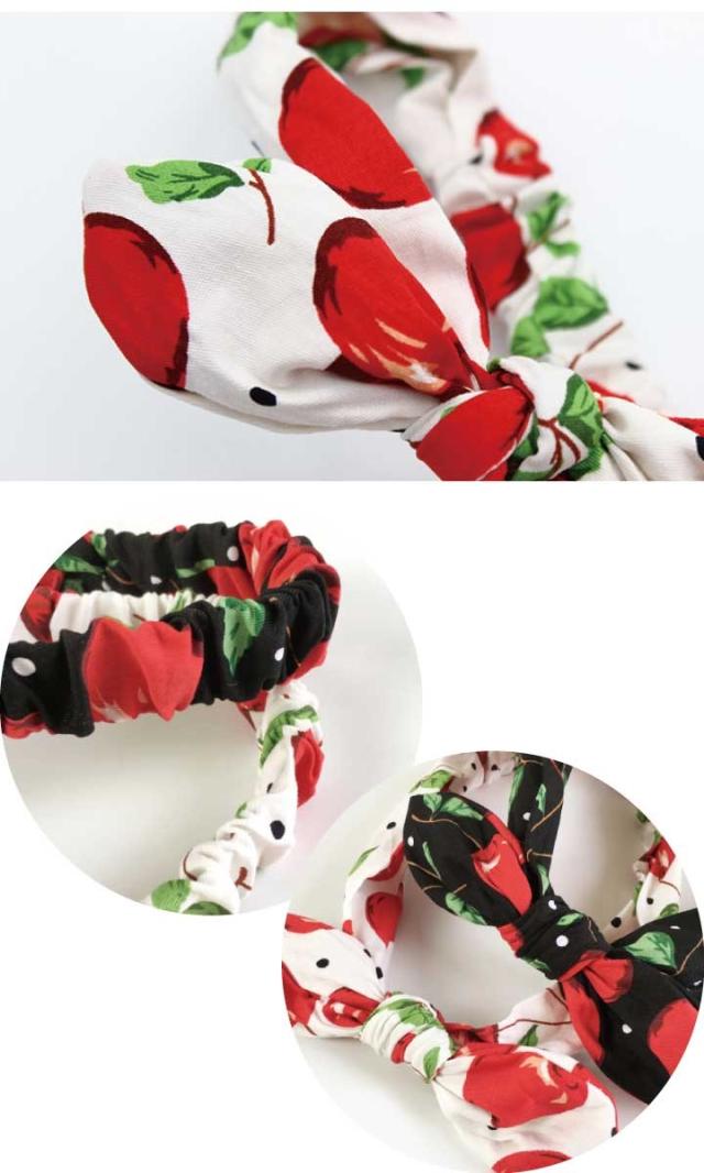 さくらんぼ&ドットのうさ耳ヘアバンド