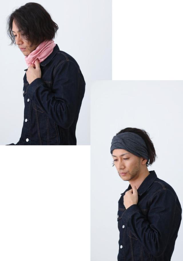 ネックウォーマー ヘアバンド ダブルガーゼ 3WAY