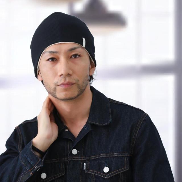 医療用に見えない医療用帽子 ワッフル風車ワッチ黒