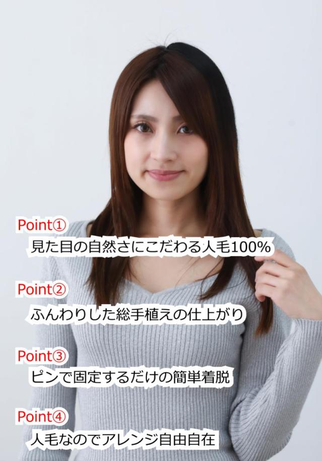 医療用 エクステ 部分ウィッグ 人毛ポイントウィッグ 自然