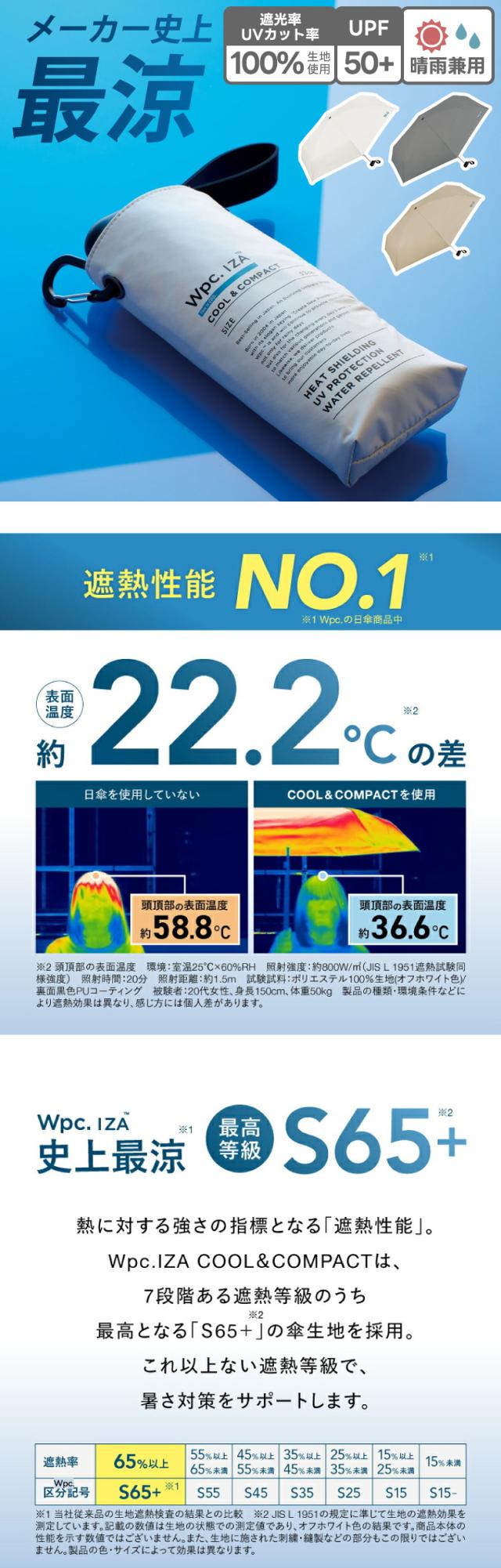 Wpc. IZA COOL＆COMPACT 折りたたみ日傘 完全遮光 UVカット100％ 遮光率100％ 晴雨兼用
