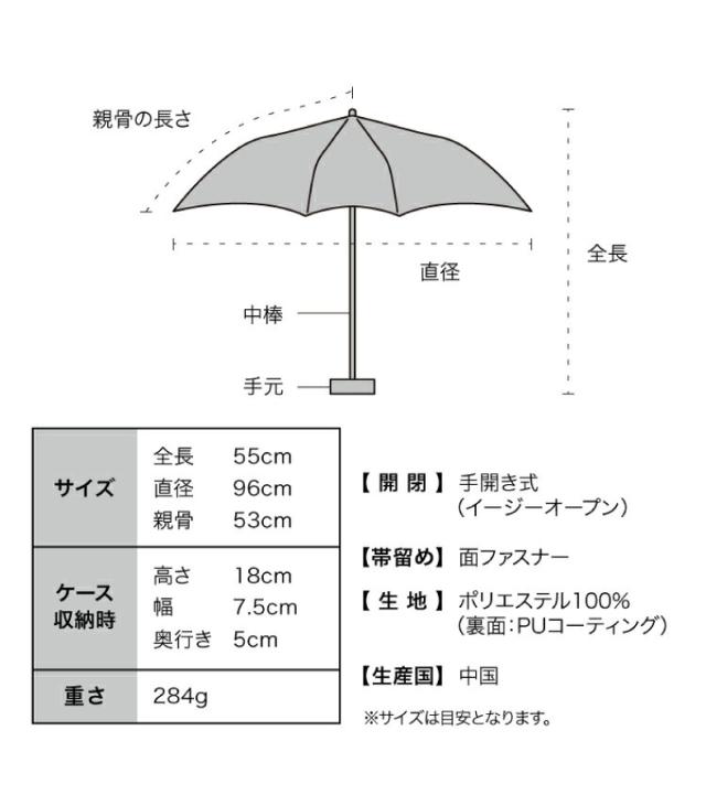 Wpc. IZA COOL＆COMPACT 親骨53cm 6本骨 5段折りたたみ 収納サイズ約18cm 日傘 商品仕様