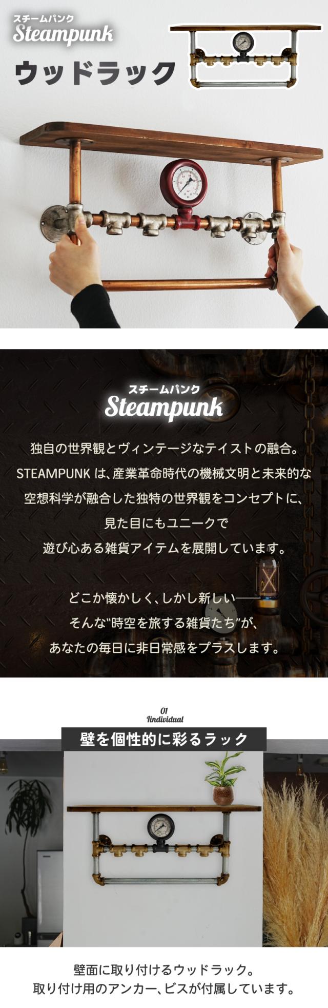壁掛けラック ウォールラック Steampunkデザイン スチームパンク アンティーク調 インテリア