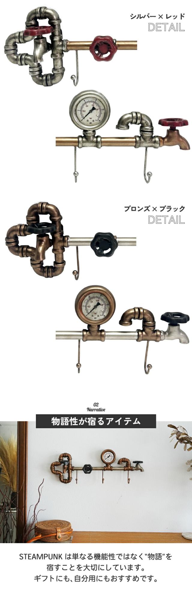 ウォールフック 壁掛け収納 帽子 ベルト 小物掛け Steampunkデザイン おしゃれ