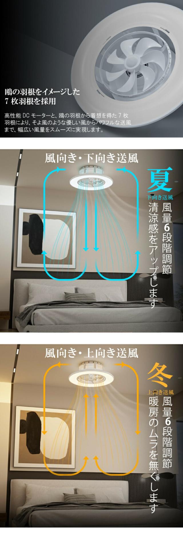 冷暖房効率アップに役立つ天井ファンライト 室内の空気を循環させるLEDシーリングライト