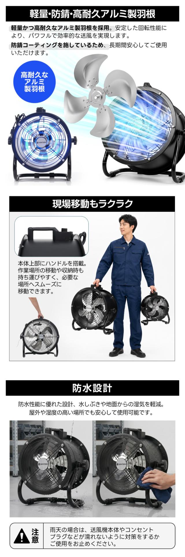 倉庫やガレージのこもった空気を循環できる大型送風機 作業環境の改善や熱気対策に便利