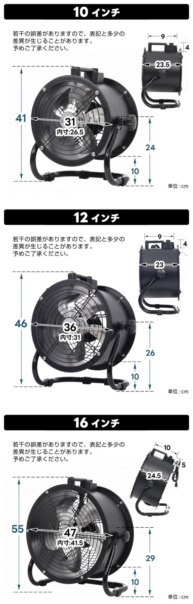 業務用送風機のサイズ詳細 大型扇風機 工場扇として現場や倉庫で使いやすい送風ファン