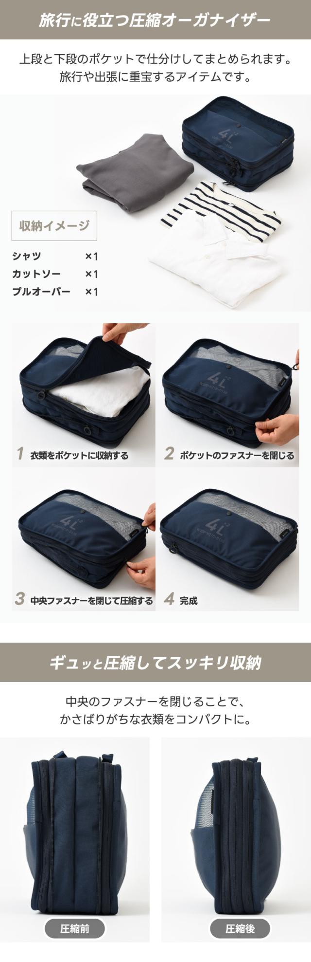 2つのポケットで機能的に収納できる大容量パッキングオーガナイザー