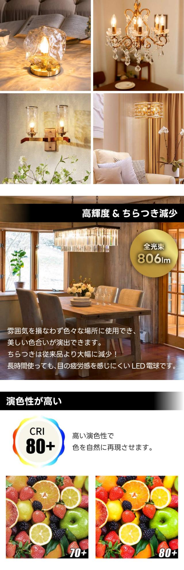 LED電球 E17口金 6個セット シャンデリア電球 電球色 60W形相当