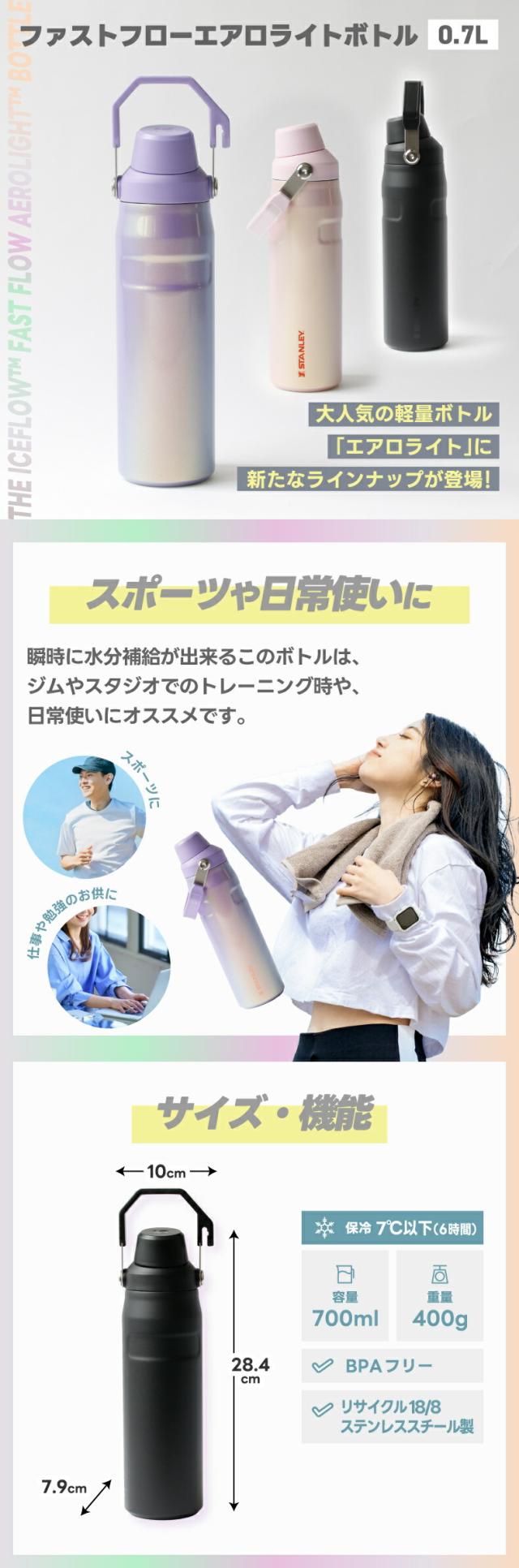 素早く簡単に注げ、飲め、洗浄できるように設計された軽量ボトル