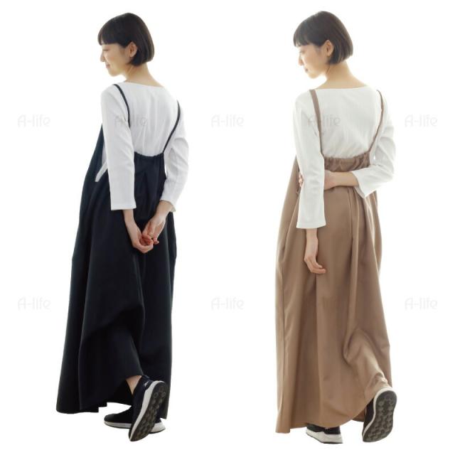 エプロンワンピースかぶるだけおしゃれロングワンピース型