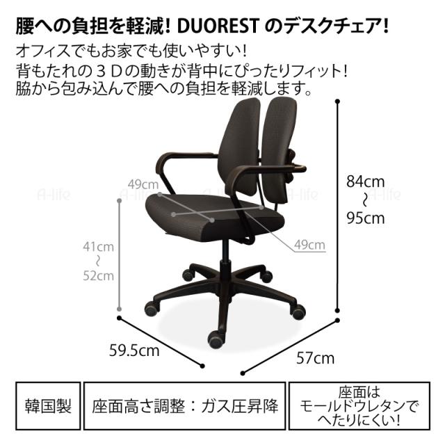 デスクチェア肘掛け付きデュオレストキャスターコンパクトチェアー椅子