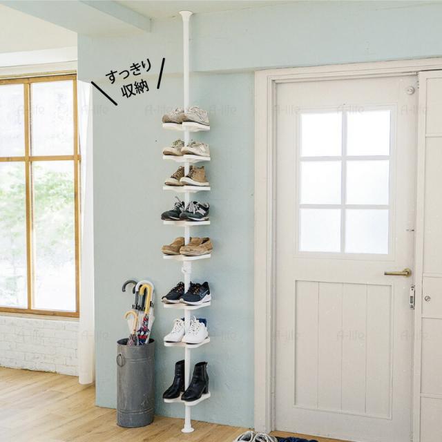 突っ張りポールシューズラックスリムホワイト１個省スペース靴棚