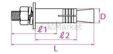 サンコーテクノ ボルトアンカー BA-1080D M10 全長80mm 1本 ドブめっき