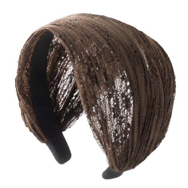 ダークブラウン ブラウン 茶 差し色 ターバン カチューシャ 上品レース 冠婚葬祭 ヘッドドレス 髪飾り 白髪隠し