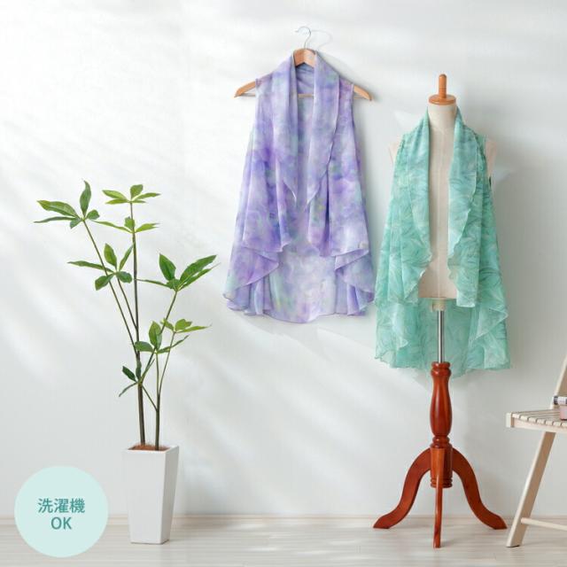 シフォン ストール レディース 細魅せエアリースカーフベスト サッと1枚羽織だけでオシャレ感アップ冷房対策 重ね着しても暑苦しくならない グリーン パープル ブルー 花柄 着痩せ スカーフ シフォン