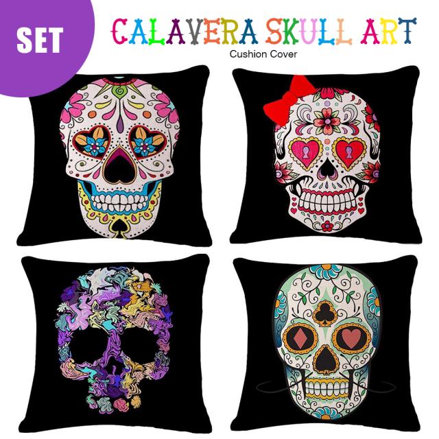 メキシカンスカルクッション カラベラ メキシコ シュガースカル 花柄 骸骨 メキシカンスカル カラベラ