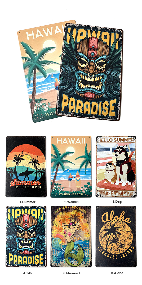 ビンテージ風90.sハワイアンティキバー 木製サイン！ ハワイ ブリキ