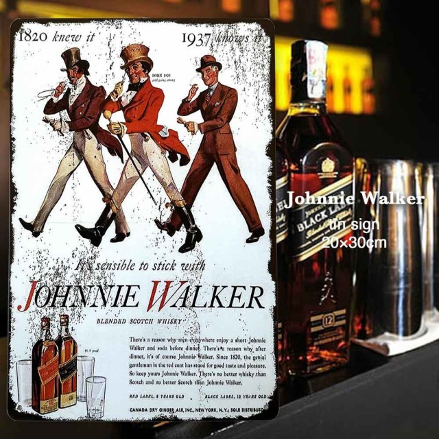 ジョニーウォーカー Johnnie Walker ブリキ看板 20cm×30cm お酒