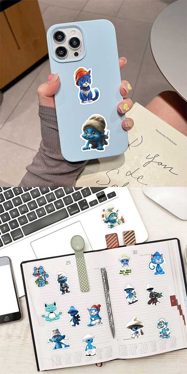 スマーフキャット ステッカー 60枚セット Smurf Cat ミーム TikTok 仮想通貨 アプリ ゲーム 猫 ねこ ネコ PVC 防水 シール