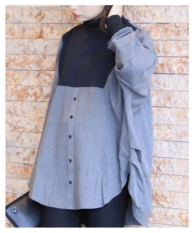 バイカラーの異素材がカッコいいタートルネックのドルマンシャツ【10月26日8時販売新作】