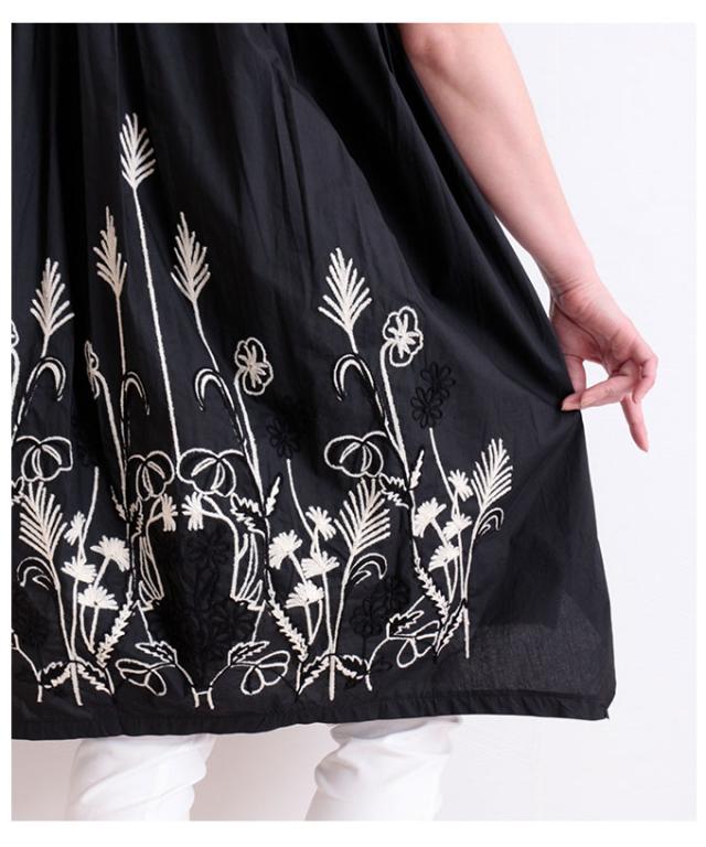後ろ草花刺繍のふんわりコットンシャツチュニック【5月15日8時販売新作】